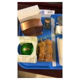 John Deere bank, rodeo ornament, tie tack, match