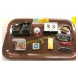 Pocket knives, lighter, leather holder &