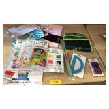 Calculator, ruler, protractor, pencil cases,