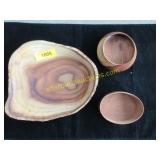 2 vintage handmade wooden bowls & oval box