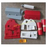 Box lot of railroad train farm yard set.