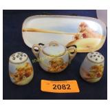 Vintage hand painted Nippon condiment set.