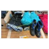 Kids winter coats sizes 5 & 7-8, snowboots 1M