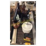 Figurines, vase, jar, glass bottles