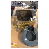 Vintage lamp stand, wine glasses, commode