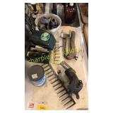 Table legs, gas can, vintage stamp