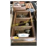 Wooden shelf, glass containers