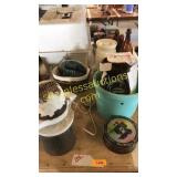 Wicker basket, tin bins