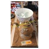 Stoneware Tea pot, milk glass punch bowl/glasses