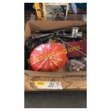 metal hard hat, vintage tools, paint sprayer