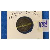 1867 Shield nickel - w rays