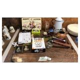 Teapots, liar game, radio flyer, kettle, sprayers