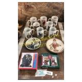 Norman Rockwell decorated mugs, plates, puzzle