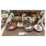 Norman Rockwell decorated mugs, plates