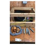 Wood salt & pepper shakers, crate, bucket