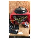 Charcoal grill, starter, grill tools