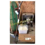 Vintage slideprojector, shovels, notepads, matches