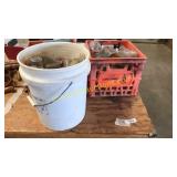 canning jars, crates, bucket
