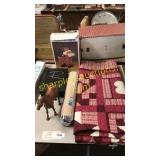 Quilt, cup dispenser, wig