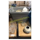 Glass bowls, dishes, magnifier