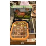 Horse toy, shadow box & figurines