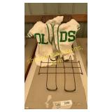 Baseball outfit, metal crate