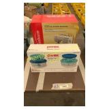 Pyrex storage containers, sunbeam sewing machine