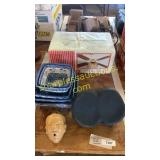 Ceiling fan, dish set, bike seat