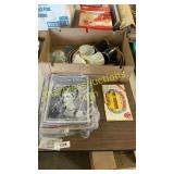 Magazines, assorted glassware, buttons