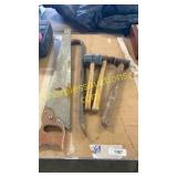 Saw, crowbar, mallet, hammer