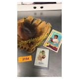 Stan Musial ball glove and two baseball cards