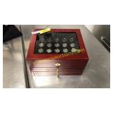 Qtrs in display box with glass lid & drawers w/key