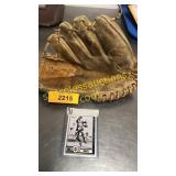 Mickey Mantle baseball glove and baseball card
