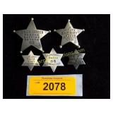 5 vintage silver tone badges