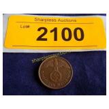 1938 German coin with swastika