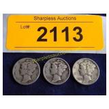 3 Mercury dimes.