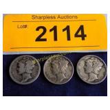 3 Mercury dimes.