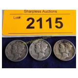 3 Mercury dimes.