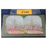 Antique stereo view card The Iowa State Building