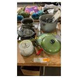 Metal pots, pans, assorted kitchenware