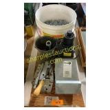 Nails, drill bit sharpener, feeder, bucket