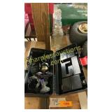 Toolbox w/ fishing reels, decanters