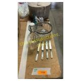 mother of pearl knife set, bell, six flags s&p