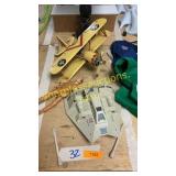 Vintage plane, action figure, ship