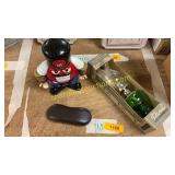 Gas lamp, glasses, m&m machine