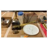GE speakers, serving plate, antique toaster