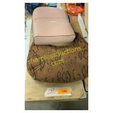 Pink backpack, brown purse