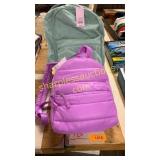 Purple backpack, blue backpack