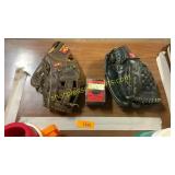 2 baseball gloves, odometer