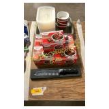 Knife, pan, storage containers, brownie mug cakes
